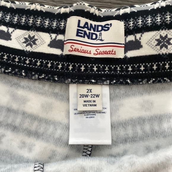 Lands’ End Serious Sweats Fair Isle Polar Bear Knit Lounge Fleece Lined Pants - Picture 2 of 10